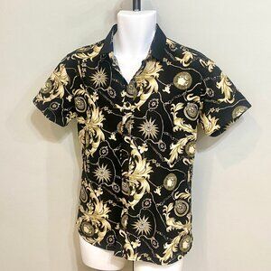 VERSACE LIKE STYLE GOLD WITH BLACK TRENDY FITTED SHIRT MENS SIZE SMALL NEW